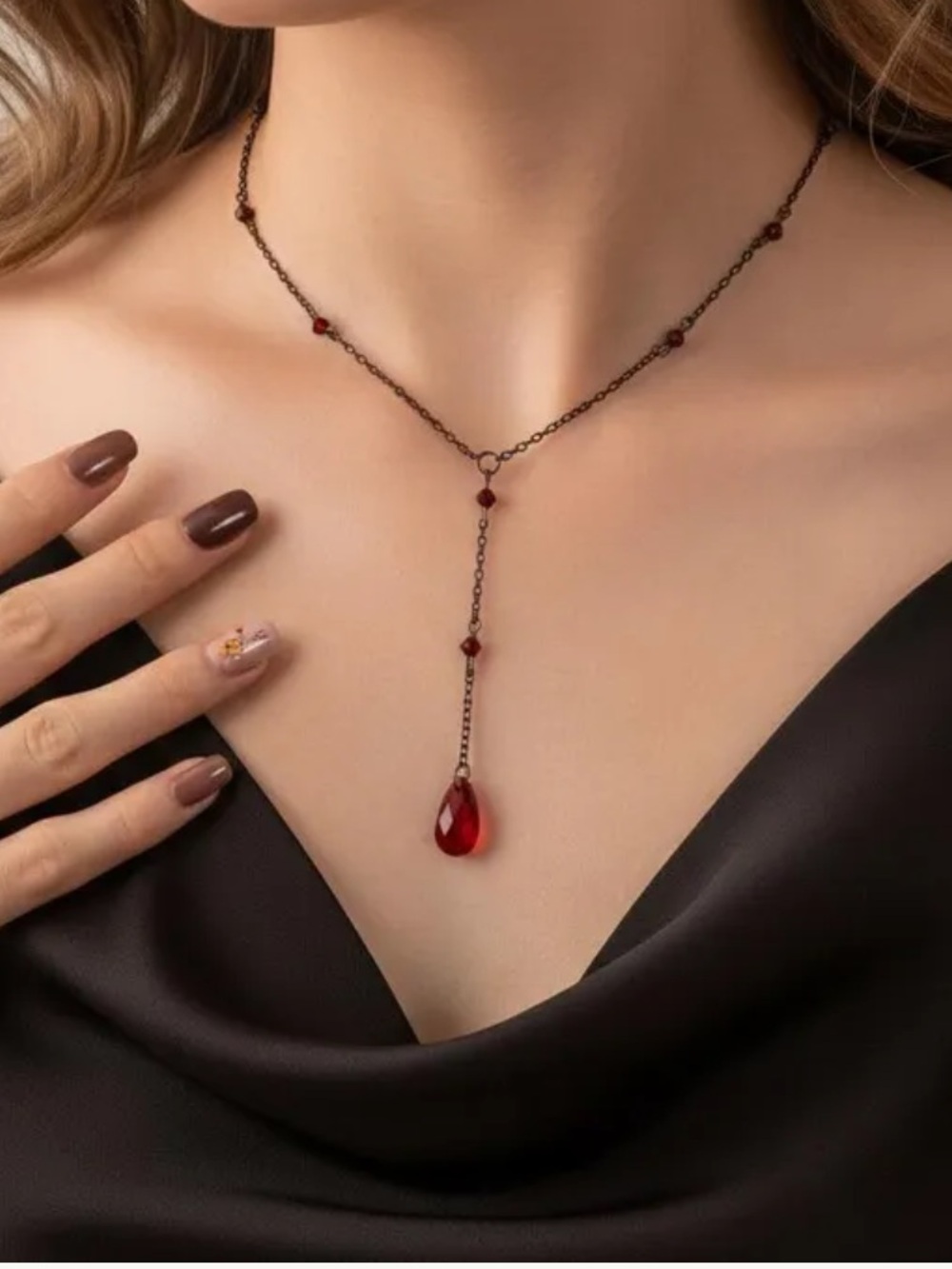 Red Teardrop Y shape Necklace - Women's Jewelry